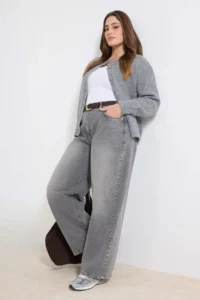 Trendyol Curve Gray High Waist barrel Baggy 100% Cotton Non-Stretch plus size jeans - Image 2