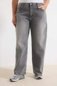 Trendyol Curve Gray High Waist barrel Baggy 100% Cotton Non-Stretch plus size jeans - Image 3
