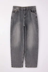 Trendyol Curve Gray High Waist barrel Baggy 100% Cotton Non-Stretch plus size jeans - Image 5