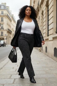 Trendyol Curve Black Suede Look Leopard Patterned High Waist Wide Leg/Wide Leg plus size jeans