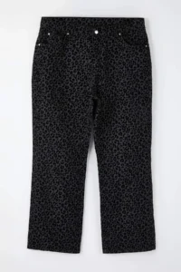 Trendyol Curve Black Suede Look Leopard Patterned High Waist Wide Leg/Wide Leg plus size jeans - Image 2