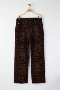 Trendyol Curve Brown Suede Look Leopard Patterned High Waist Plus Size Wide Leg jeans - Image 5