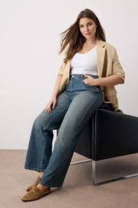 Trendyol Curve More Sustainable Blue Faded Effect Vintage Wash 100% Cotton Wide Leg/Wide Leg jeans - Image 2