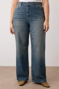 Trendyol Curve More Sustainable Blue Faded Effect Vintage Wash 100% Cotton Wide Leg/Wide Leg jeans - Image 3