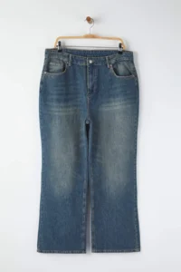 Trendyol Curve More Sustainable Blue Faded Effect Vintage Wash 100% Cotton Wide Leg/Wide Leg jeans - Image 5