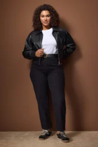 Trendyol Curve Black Yüksel Waist 90's Straight Fit 100% Cotton Non-Stretch plus size jeans
