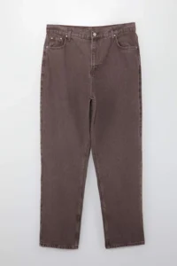 Trendyol Curve Brown Yüksel Waist 90's Straight Fit 100% Cotton Non-Stretch plus size jeans - Image 3