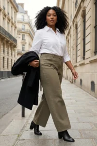 Trendyol Curve Khaki High Waist 90'lar Wideleg/Wide Leg plus size jeans - Image 2