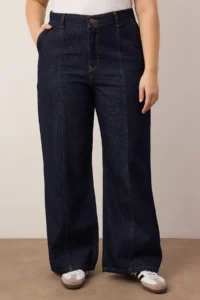 Trendyol Curve Dark Blue Stitching Detailed High Waist Plus Size Wide Leg jeans - Image 3