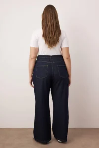 Trendyol Curve Dark Blue Stitching Detailed High Waist Plus Size Wide Leg jeans - Image 4