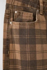 Trendyol Curve Multicolored Plaid Patterned Wide Leg/Wide Leg 100% Cotton Non-Stretch plus size jeans - Image 3