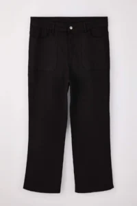 Trendyol Curve Solmayan Black High Waist Wide Leg Flexible Crop Straight Fit Plus Size Pants - Image 5