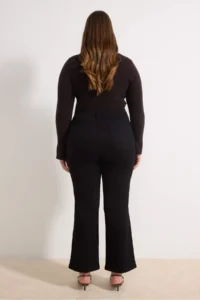 Trendyol Curve Non-fading Black High Waist Rib Detailed Flexible Wideleg/Wide Leg plus size jeans - Image 4