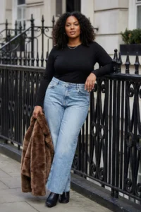 Trendyol Curve Mavi High Waist Wide Leg/ Wide Leg comfort/Middle Flexible plus size jeans