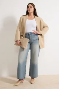 Trendyol Curve Mavi High Waist Wide Leg Wide Leg 100% Cotton plus size jeans