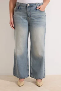 Trendyol Curve Mavi High Waist Wide Leg Wide Leg 100% Cotton plus size jeans - Image 3