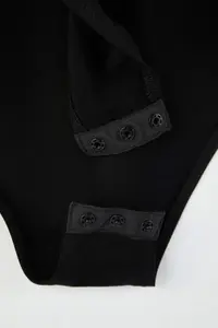 Trendyol Curve Black V-neck Collar Lace Detailed Knitting snaps Plus Size Bodysuit - Image 7