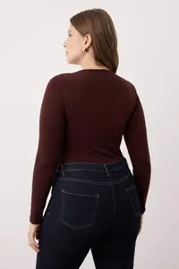 Trendyol Curve Brown Bottom snaps Knitting Plus Size Bodysuit - Image 4