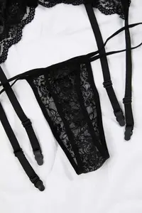 Trendyol Curve Black Gartered Wireless Frilly Panty Lace Sleeveless Babydoll/Lingerie Nightgown - Image 3