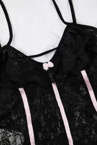 Trendyol Curve Black Gartered Wireless Frilly Panty Lace Sleeveless Babydoll/Lingerie Nightgown - Image 4
