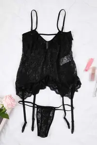 Trendyol Curve Black Gartered Wireless Frilly Panty Lace Sleeveless Babydoll/Lingerie Nightgown - Image 5