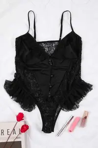 Trendyol Curve Black Lace Detailed Frilly Wireless Lingerie Plus Size Bodysuit - Image 2