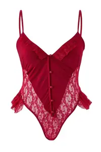 Trendyol Curve Burgundy Lace Detailed Frilly Wireless Lingerie Plus Size Bodysuit - Image 2
