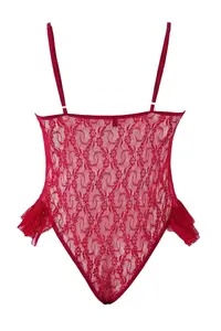 Trendyol Curve Burgundy Lace Detailed Frilly Wireless Lingerie Plus Size Bodysuit - Image 5