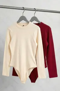 Trendyol Curve Burgundy-Stone 2 Sets Paket slim snaps Dog collar Ribbed Flexible Knitting Bodysuit - Image 2