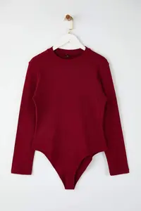 Trendyol Curve Burgundy-Stone 2 Sets Paket slim snaps Dog collar Ribbed Flexible Knitting Bodysuit - Image 3