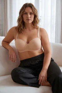Trendyol Curve Nude Striped Covered Strapless without filling removable Sleeveless Plus Size Bra