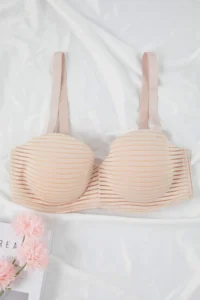 Trendyol Curve Nude Striped Covered Strapless without filling removable Sleeveless Plus Size Bra - Image 2