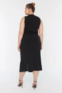 Trendyol Curve Black bodycone/Fitting Arched Drape and slit Knitting Dress - Image 6