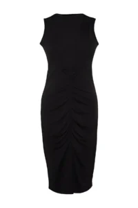 Trendyol Curve Black bodycone/Fitting Arched Drape and slit Knitting Dress - Image 7