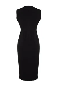Trendyol Curve Black bodycone/Fitting Arched Drape and slit Knitting Dress - Image 9