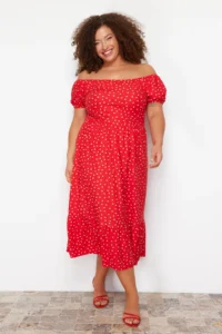 Trendyol Curve Rejection Puantiye Patterned A-line Maxi Size Knitting Plus Size Dress - Image 2