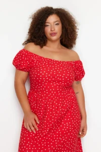 Trendyol Curve Rejection Puantiye Patterned A-line Maxi Size Knitting Plus Size Dress - Image 3