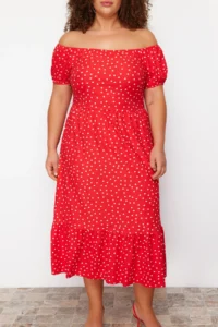 Trendyol Curve Rejection Puantiye Patterned A-line Maxi Size Knitting Plus Size Dress - Image 4