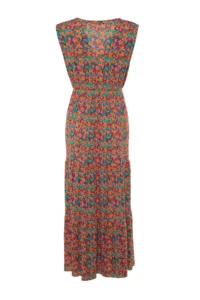 Trendyol Curve Multicolored A-line flower patterned V-neck Knitting Plus Size Dress - Image 7