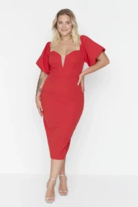 Trendyol Curve Rejection Body-Fitting Weaving Strapless Balloon Sleeve Weaving Dress