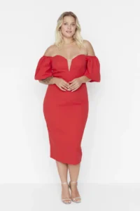 Trendyol Curve Rejection Body-Fitting Weaving Strapless Balloon Sleeve Weaving Dress - Image 2