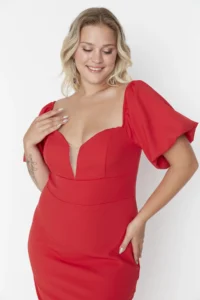 Trendyol Curve Rejection Body-Fitting Weaving Strapless Balloon Sleeve Weaving Dress - Image 3
