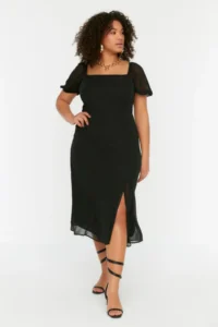 Trendyol Curve Black Weaving slit Dress