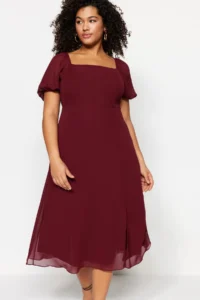 Trendyol Curve Burgundy Weaving slit Dress - Image 2