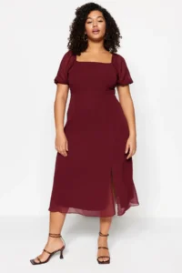 Trendyol Curve Burgundy Weaving slit Dress - Image 4