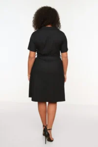 Trendyol Curve Black Belted Weaving buttoned Midi Plus Size Shirt Dress - Image 6