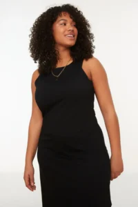 Trendyol Curve Black Plain Kesim slit Maxi/LONG 100% Cotton Knitting Dress - Image 3