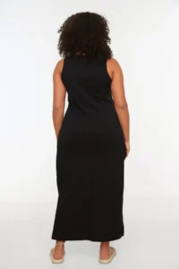 Trendyol Curve Black Plain Kesim slit Maxi/LONG 100% Cotton Knitting Dress - Image 5