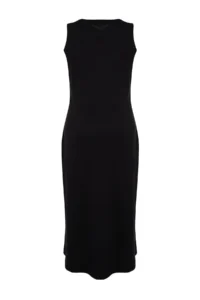 Trendyol Curve Black Plain Kesim slit Maxi/LONG 100% Cotton Knitting Dress - Image 6