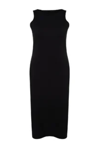 Trendyol Curve Black Plain Kesim slit Maxi/LONG 100% Cotton Knitting Dress - Image 8
